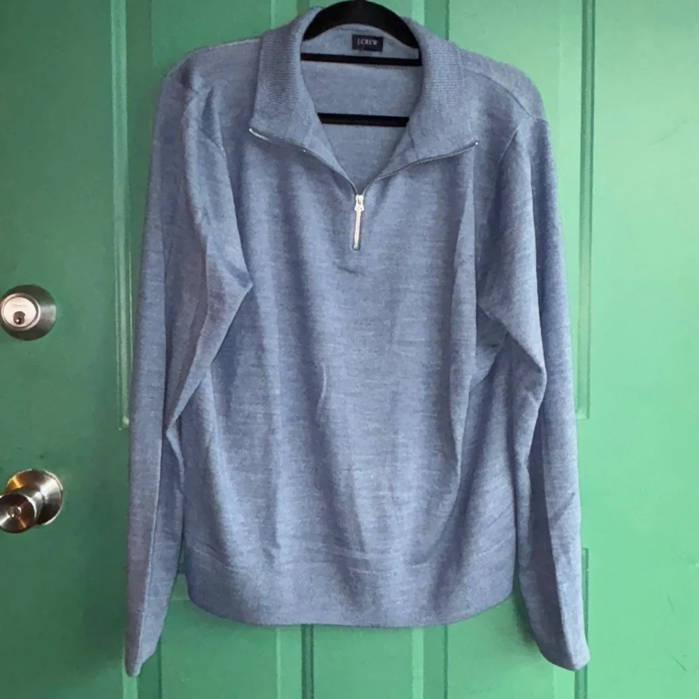 J Crew 1/4 Zip Wool Blend Light Blue Sweater Sz Large